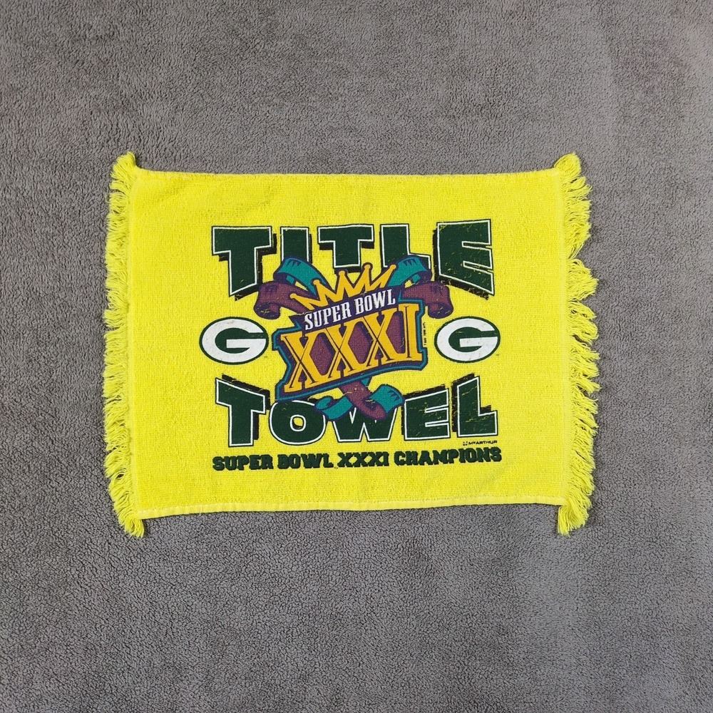 VTG McArthur Green Bay Packers Super Bowl XXXI Rally Title Towel 15x11" Yellow